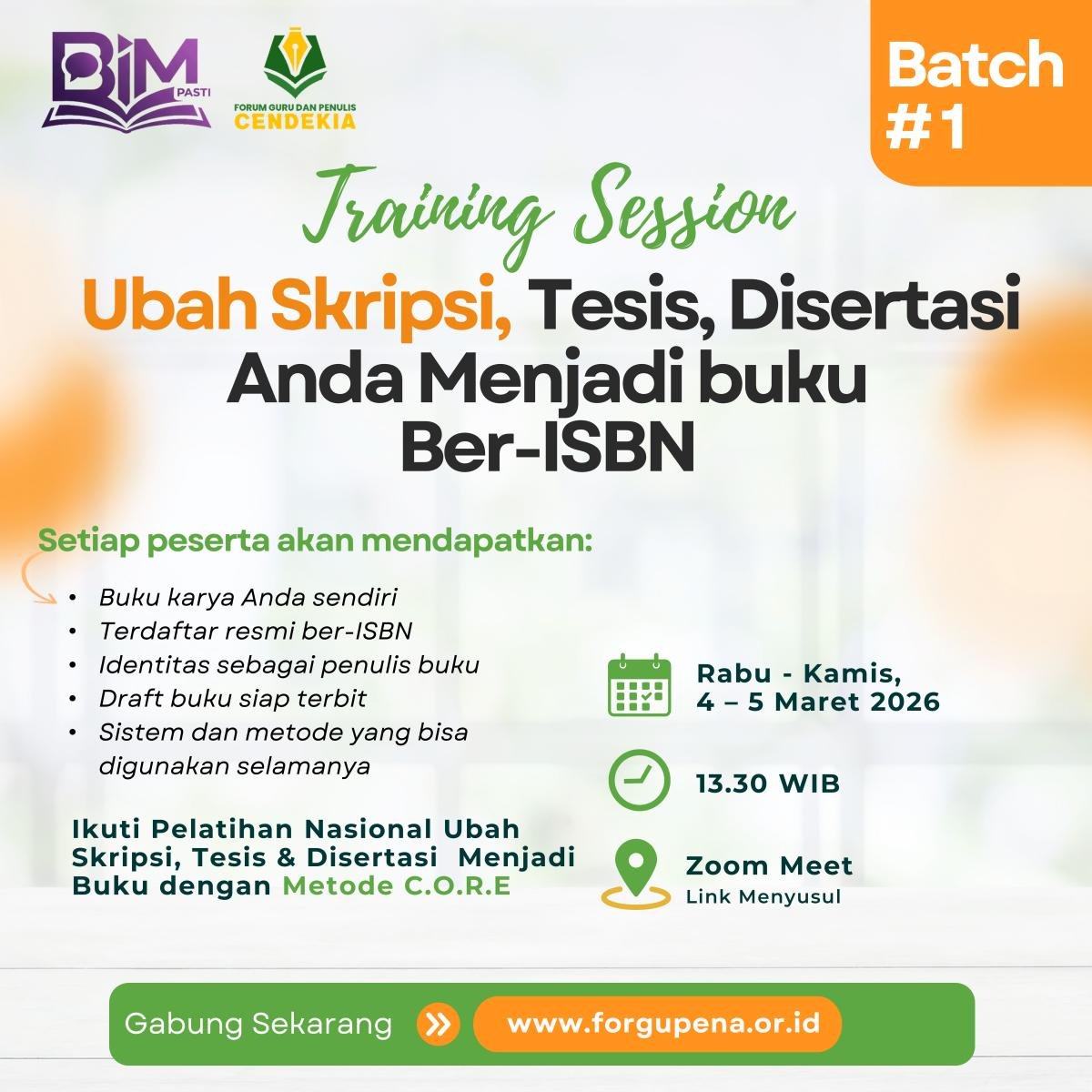 Training Session -  Ubah Skripsi, Tesis, dan Disertasi Anda Menjadi Buku Ber-ISBN